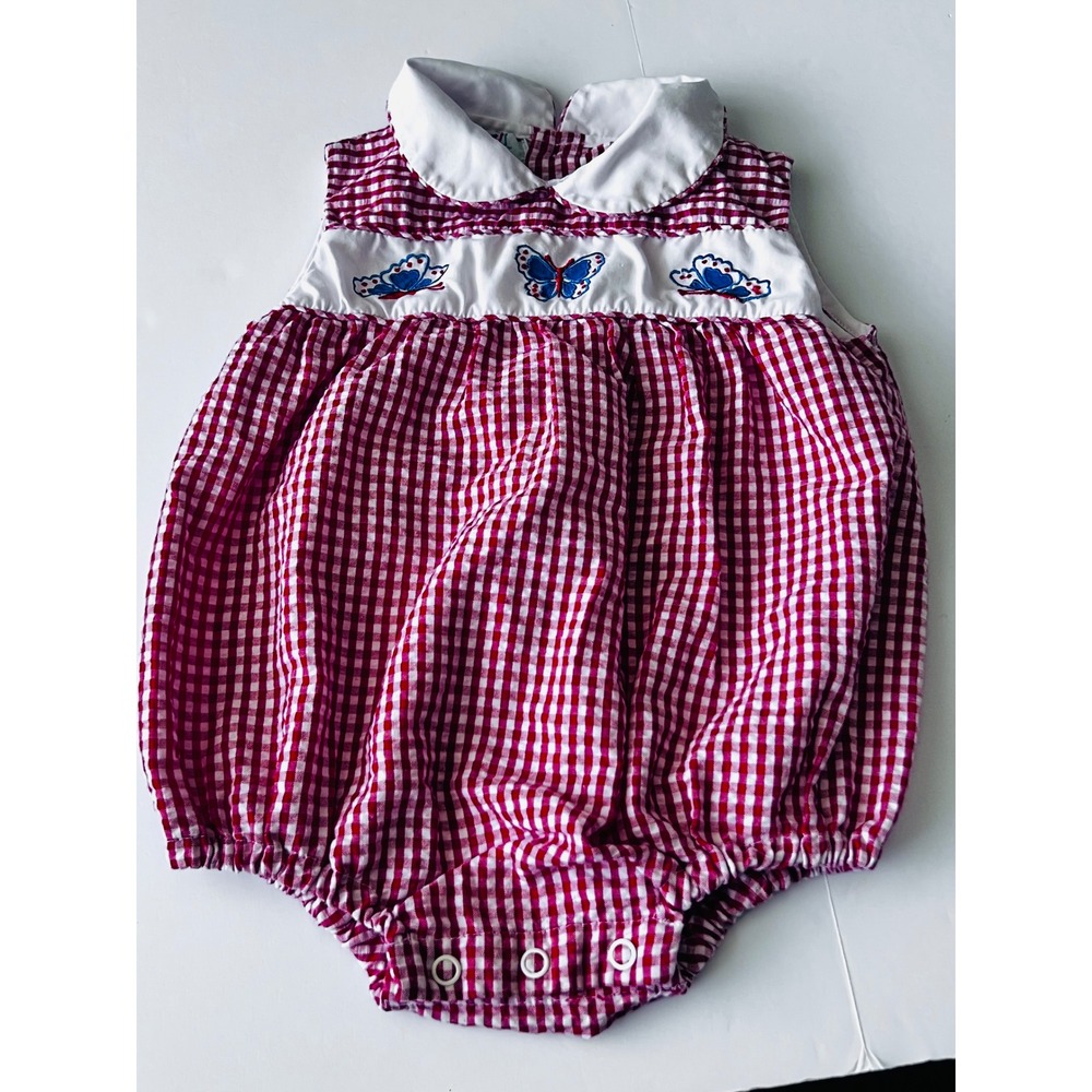 Vintage Small Steps Bubble Romper 12M Red Gingham Butterfly 4th of July